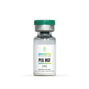 2mg PEG MGF research peptide vial with green cap from Sports Technology Labs for laboratory research purposes