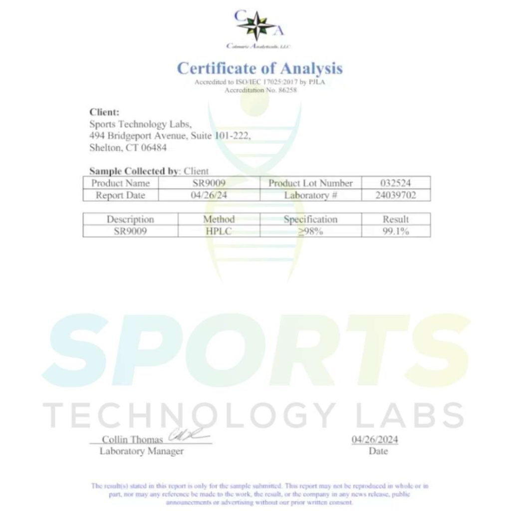 SR-9009 Certificate of Analysis