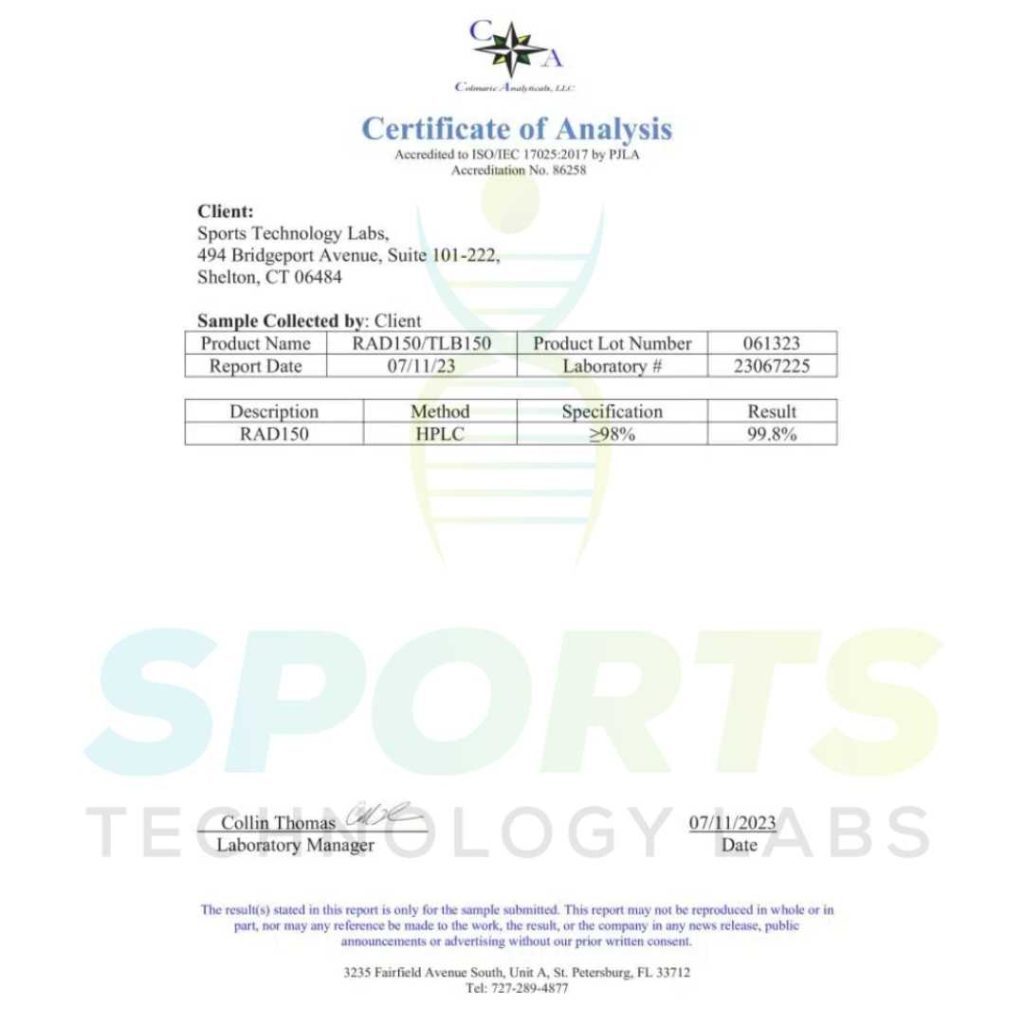 RAD-150 Certificate of Analysis