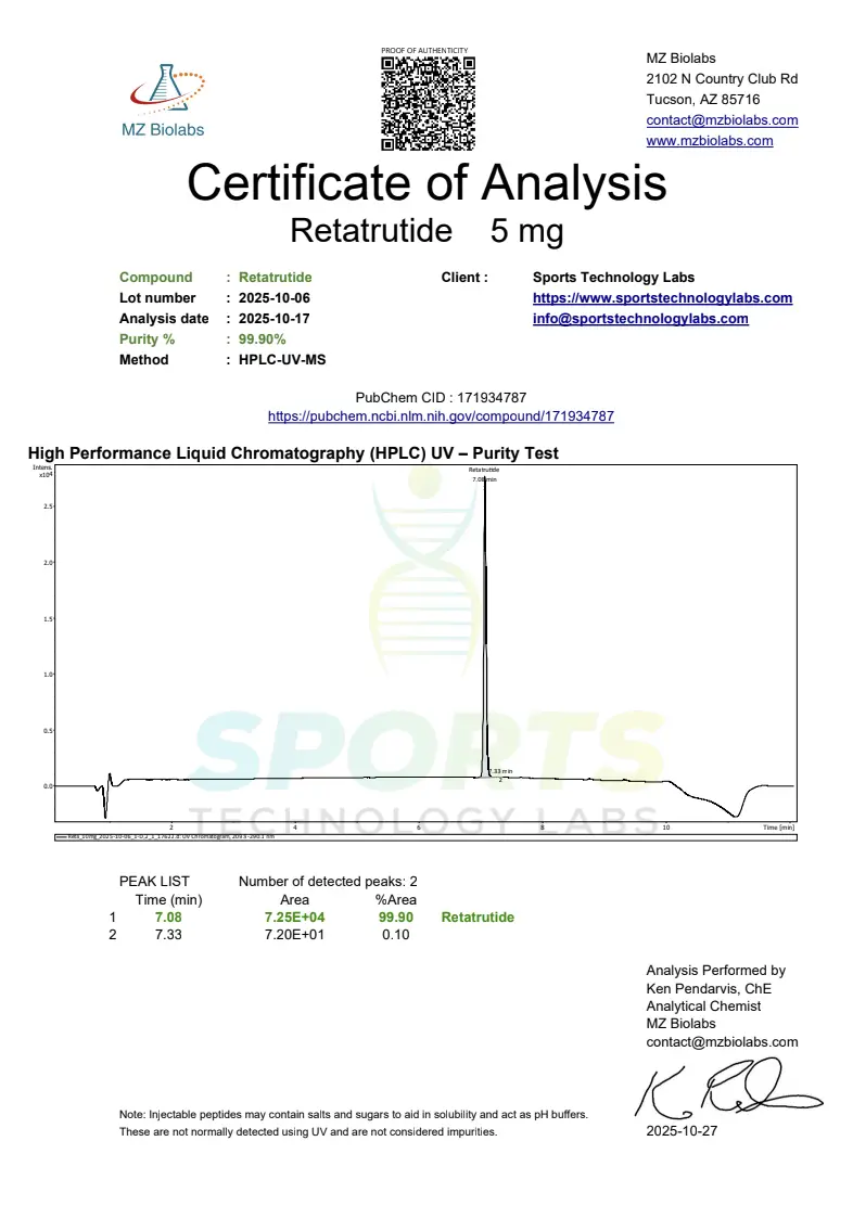 GLP-3 Reta Certificate of Analysis