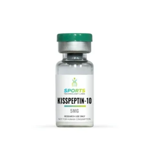 Kisspeptin-10 5mg research compound in sealed glass vial with green cap, laboratory use only