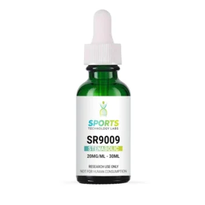 SR9009 Stenabolic research chemical in 30mL green glass bottle with dropper, 20mg/mL concentration, for laboratory use only