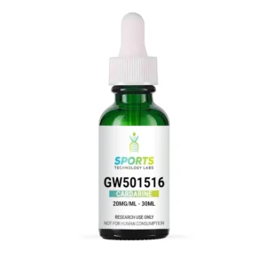 Green glass bottle of research-grade Cardarine GW-501516, 20mg/mL concentration, 30mL volume for laboratory research