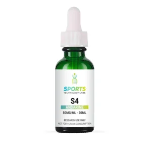 Andarine S4 research-grade liquid compound in 30mL green glass bottle with dropper, 50mg/mL concentration for laboratory use