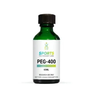 Research-grade PEG-400 60mL in green glass bottle with black cap, labeled for laboratory use only