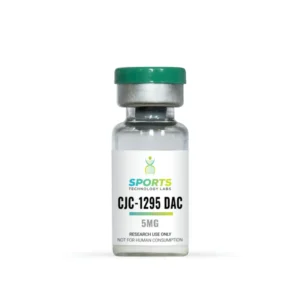 CJC-1295 DAC 5mg research compound in sealed glass vial with green cap, for laboratory research purposes only