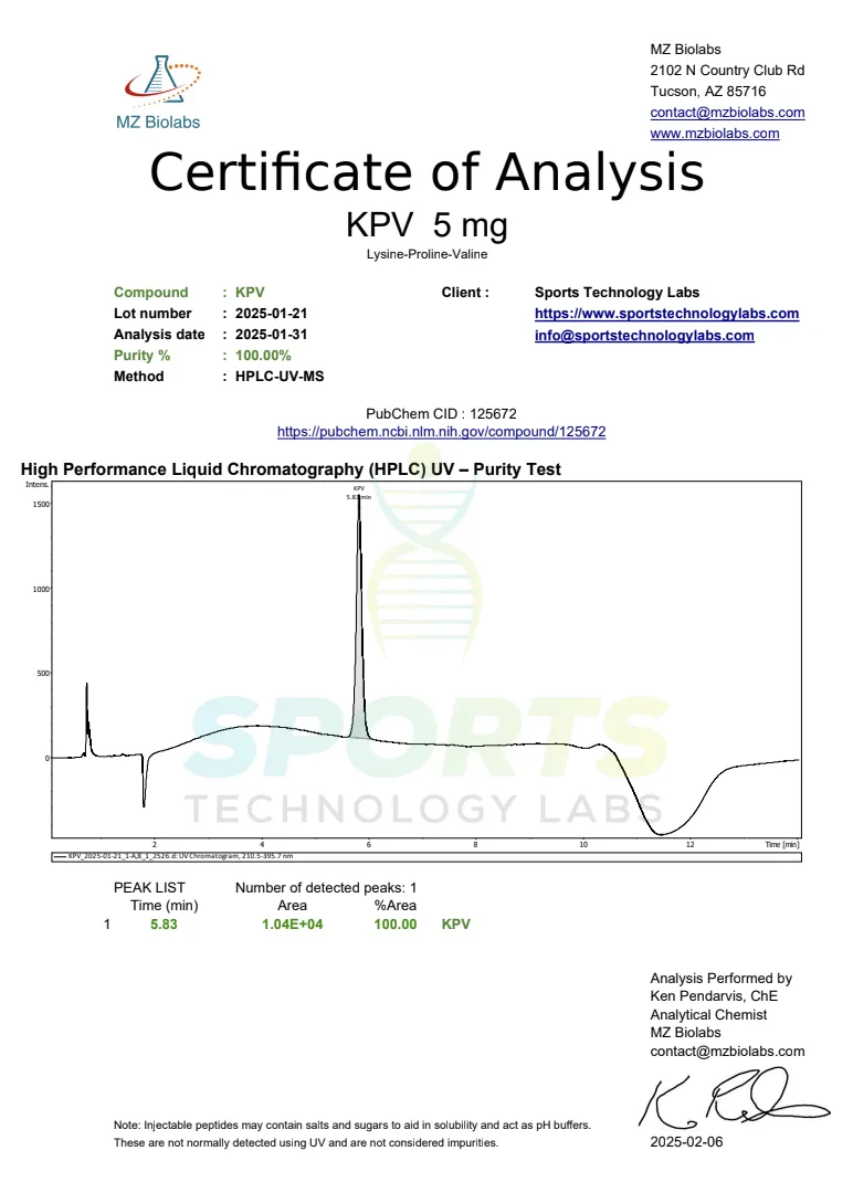 KPV Certificate of Analysis