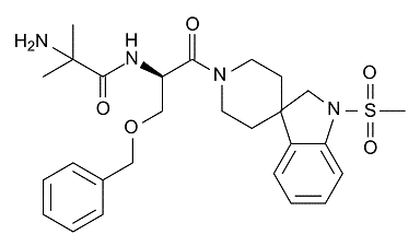 Molecular structure diagram of research compound MK-677 (Ibutamoren) showing chemical bonds and functional groups